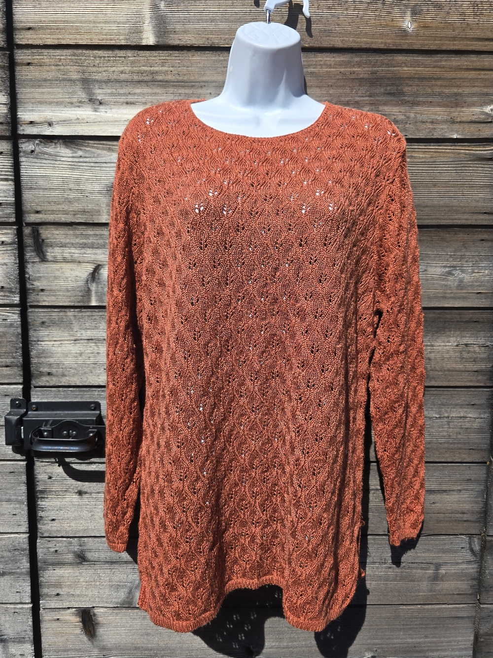 Vintage Norton McNaughton Orange Pointelle Open Knit Sweater Top Cottagecore